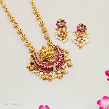 Temple Chanbali emerald Long Necklace Set
