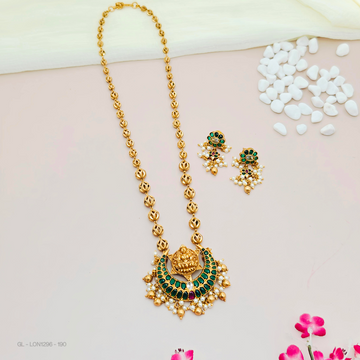 Temple Chanbali emerald Long Necklace Set