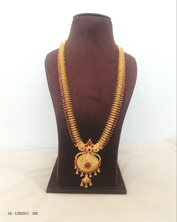 Long Haaram - Golden Traditional Necklace - Ruby GL - LON2511 - 250