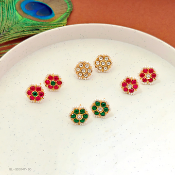 Gold plated -Floral design-pearled corners- Stud