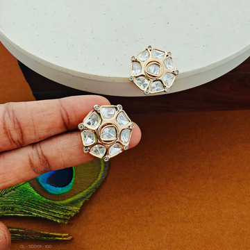 Gold plated-White-stone-Floral- Studs