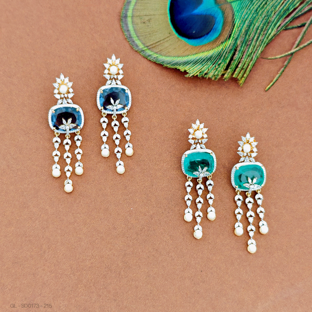 AD-Blue-Green-Stone-pearl Lined-Party wear-stud