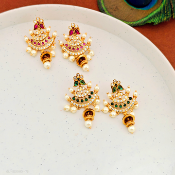 Gold-plated-Pink-Green-Stones-jimki-pearl-Studs