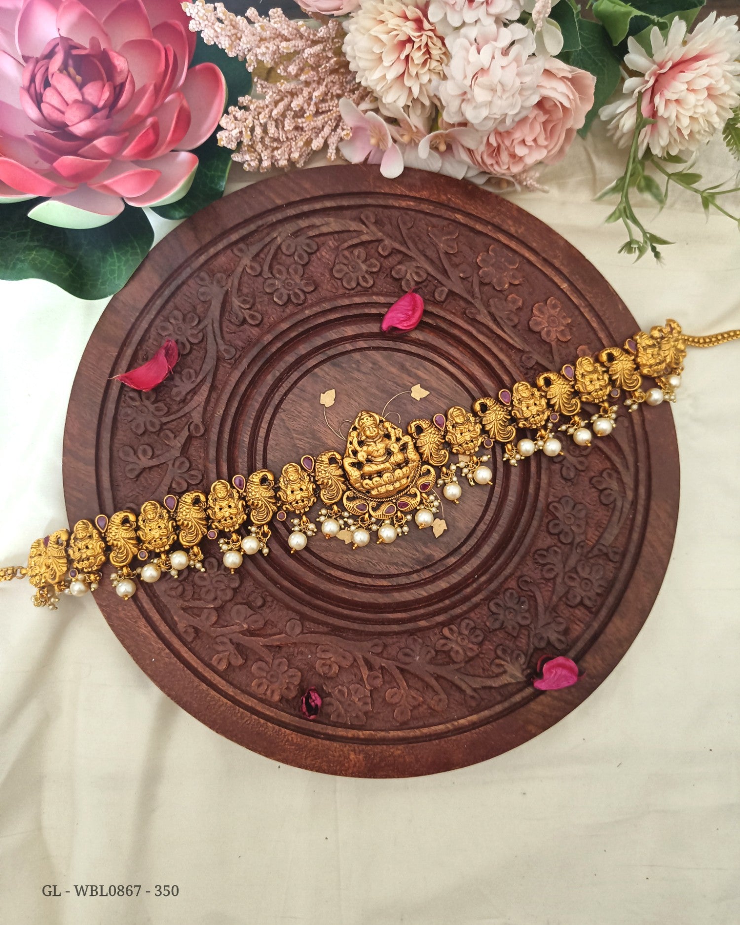 Antique Lakshmi Pattern Pearl dropping Waist Belt GL-WBL0867-350