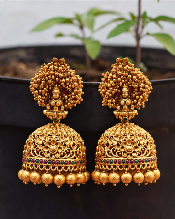 Matt Gold Finish Temple Jhumka