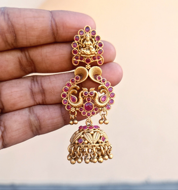 Ruby Peacock Lakshmi Style Jhumkas