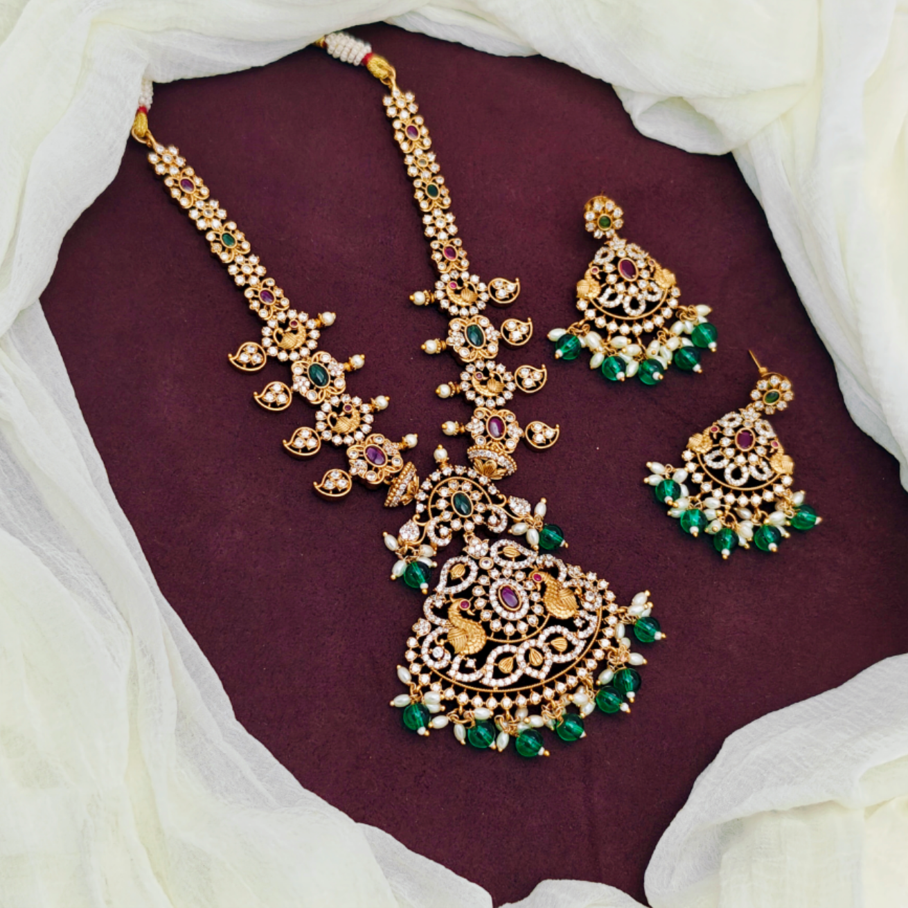 Green bead American diamond set