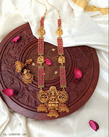 Antique Finish Ruby Emerald Multilayered Lakshmi Necklace Set GL-LON0739-150