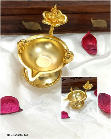 Gold Plated Brass -  Lakshmi Peacock - Pooja Lamp -GA1498-140