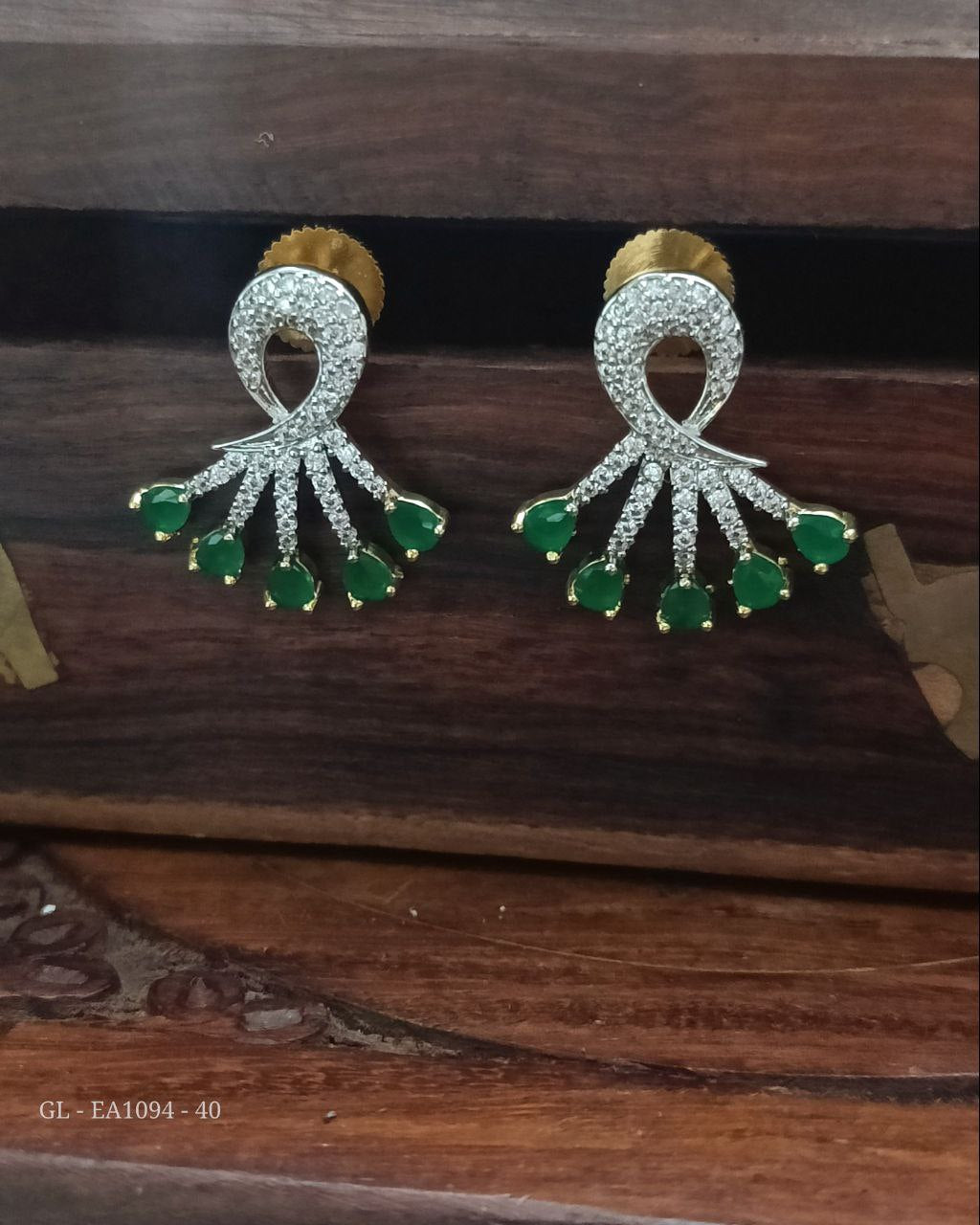 Gold Plated AD Zircon Green Stone  Earrings - GL-EA1094-40