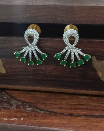 Gold Plated AD Zircon Green Stone  Earrings - GL-EA1094-40