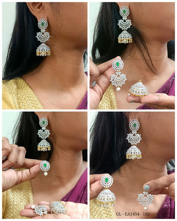Gold finish AD Emerald Green four in One Jhumka Earrings GL-EA1454-185