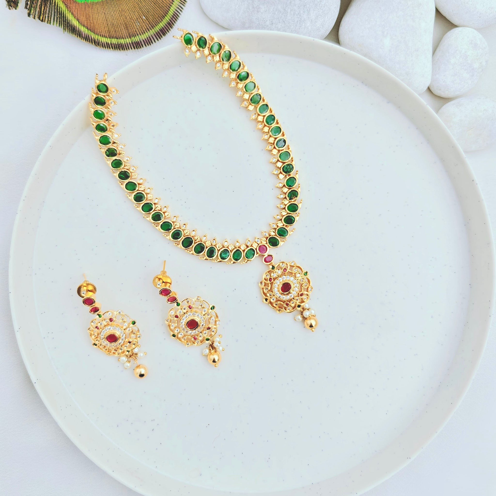 One gram gold Emerald Necklace set GL-SHO0525-185