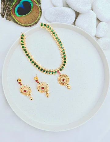 One gram gold Emerald Necklace set GL-SHO0525-185