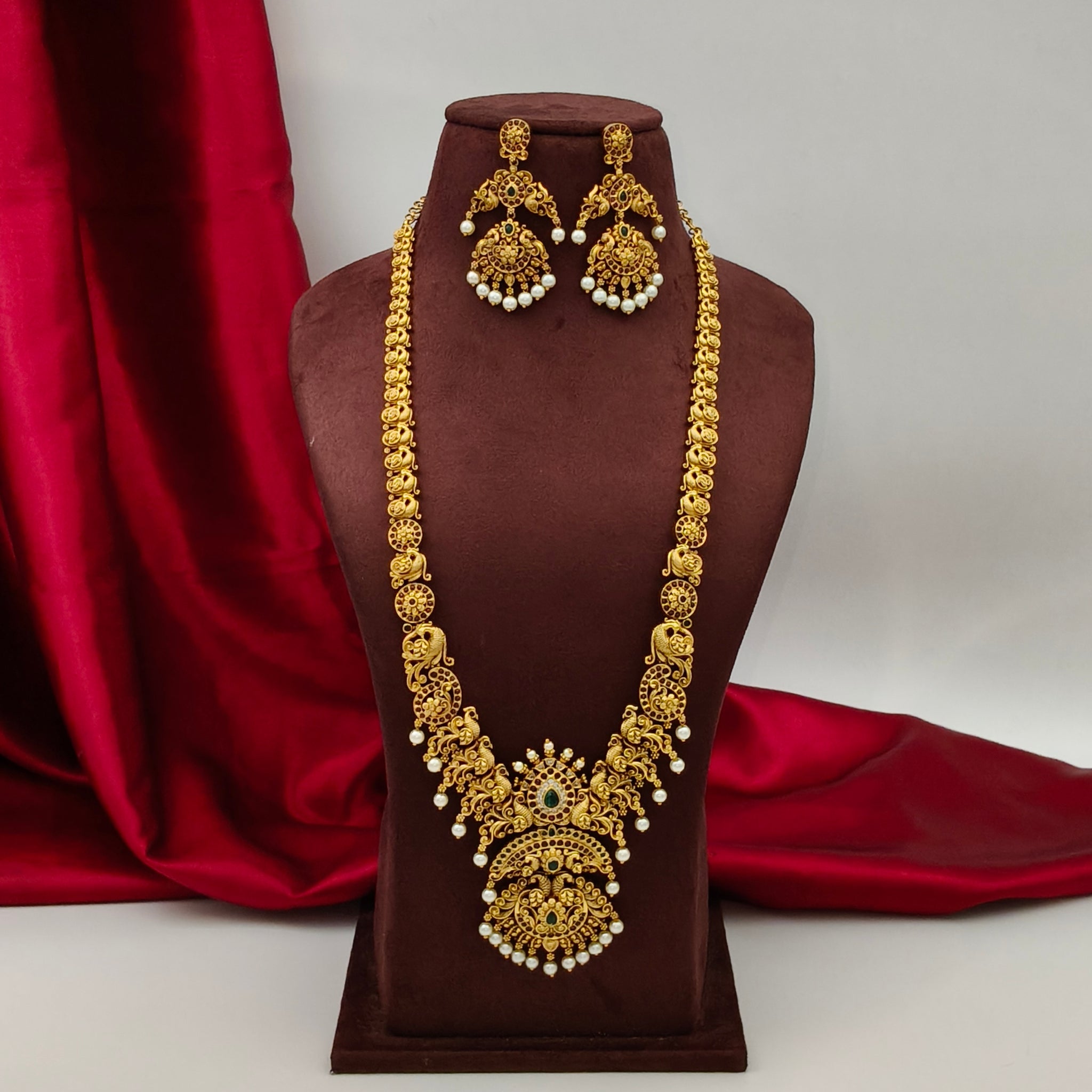 Nakshi Peacock Floral Long Necklace