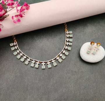 Cz American Diamond square necklace