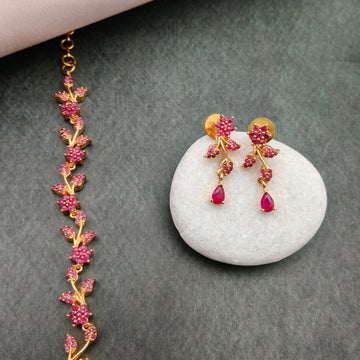 Gold Plated Necklace set - Ruby stone