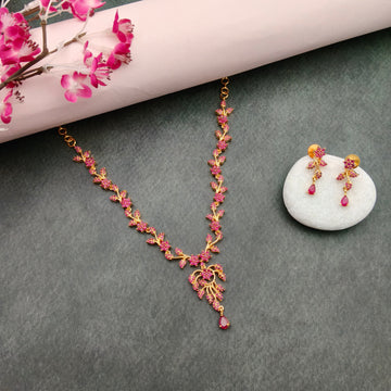Gold Plated Necklace set - Ruby stone