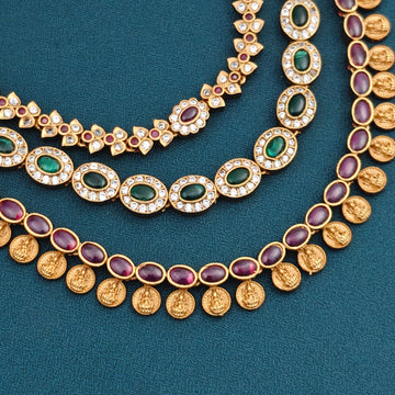 3 layer Lakshmi Coin Temple Haaram