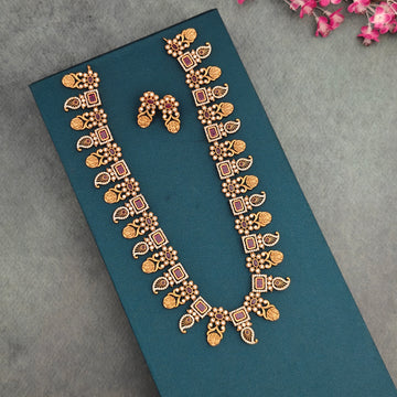 Ram parivaar ruby long necklace set
