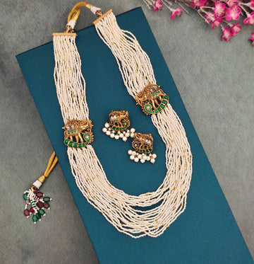 Kemp Semi precious Jadau Bead Mala Long Necklace