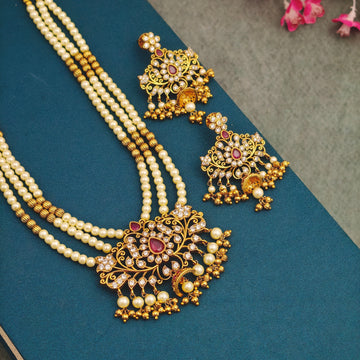 Antique Ruby Bead Mala Long Necklace