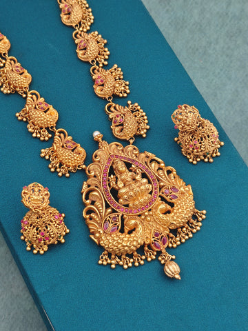 Peacock temple long Haaram - screw back earrings