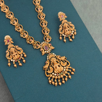 Gold Finish Lakshmi Necklace- Long