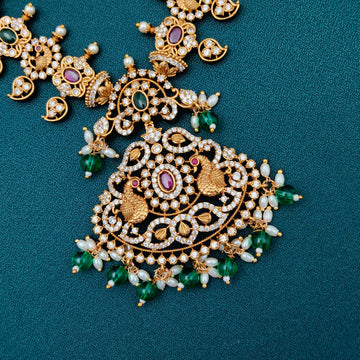 Green bead American diamond set