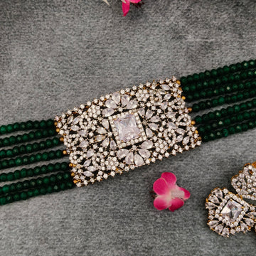 Green Beaded Ad  Choker Necklace