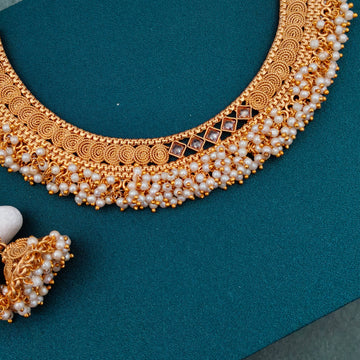 Golden pearl cluster Necklace