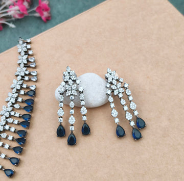 Blue/pink Cz American diamond necklace