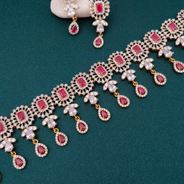 American Diamond Ruby Necklace Set