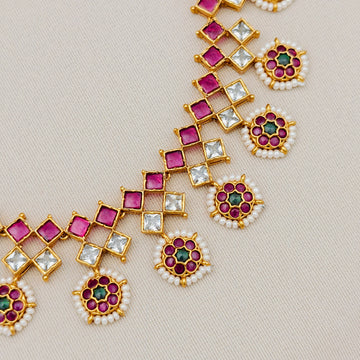 Pink Stone Kemp Necklace Set