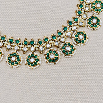 Green Kundan Temple Necklace Set