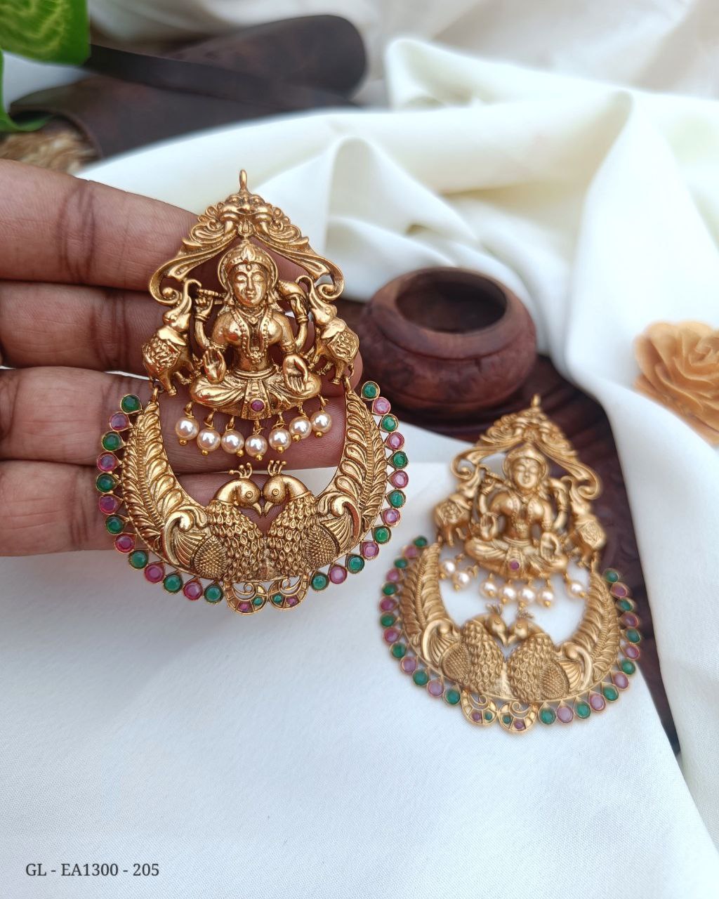 Antique Peacock Ruby Emerald Lakshmi Chanbali Earrings GL-EA1300-205
