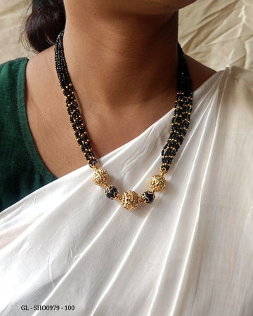 Black Polki Beads - Layered Golden balls necklace GL-SHO0979-100