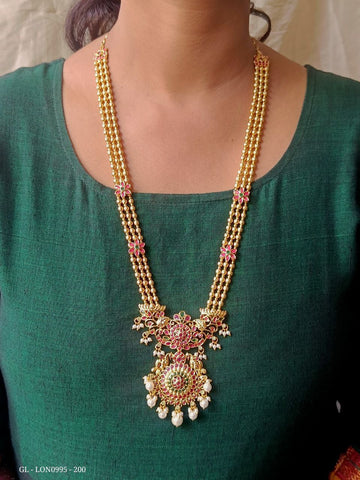 Micro Gold Plated Ruby Emerald layered aaram necklace GL-LON0995-200