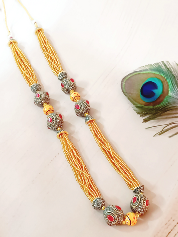 Ornate beaded Mala -Ruby and white stone