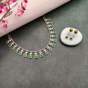 Cz American Diamond square necklace