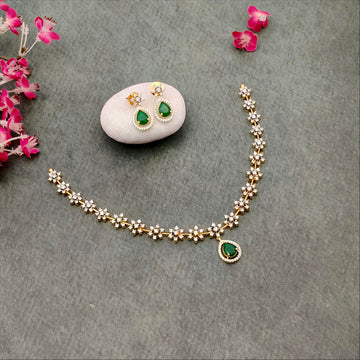 Gold plated Floral AD stone  necklace set