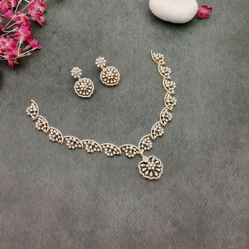 Gold plated AD stone Floral - Leaf Design  necklace set