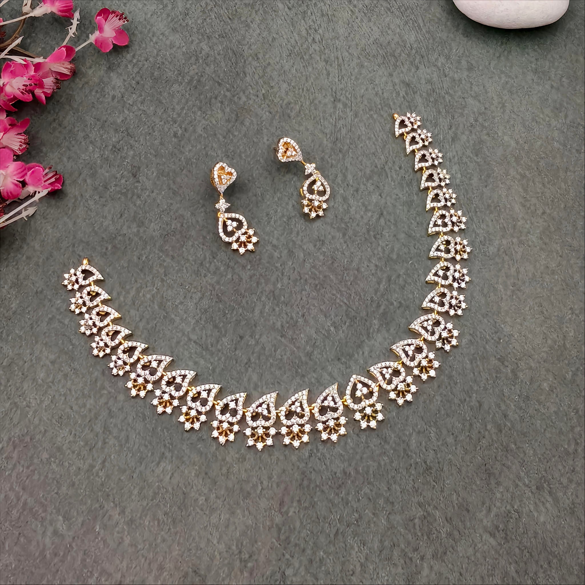 Gold plated AD stone Heart Design  necklace set