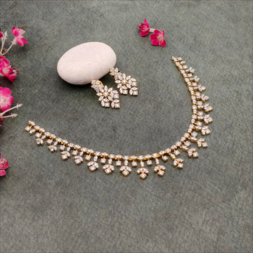 Gold plated Leaf Design Cz stone necklace set