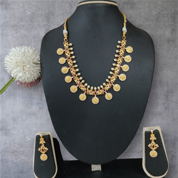 Design 12 - 50 % Off  : Temple design Ruby & Pearl studded short necklace set