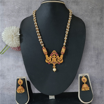 Design 16 - 50 % Off  : Temple design with Ruby & Pearl short necklace set