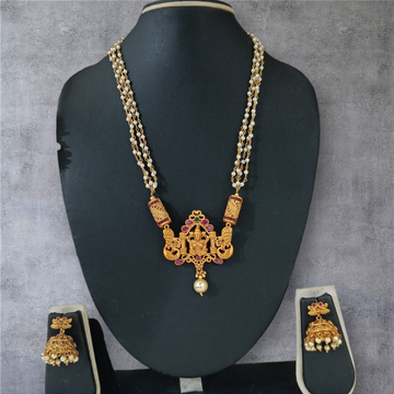Design 15 - 50 % Off  : Temple design with Ruby, Emerald & Pearl short necklace set