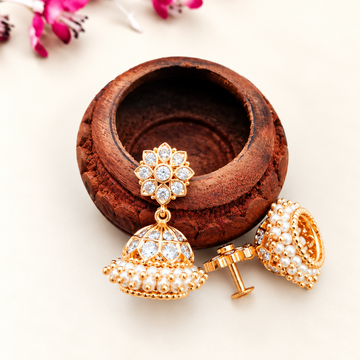 Gold plated Pearl Screw back Jhumkas - Design 4