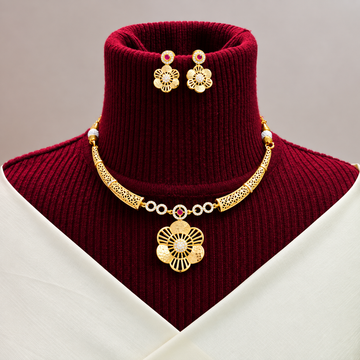 Gold- plated Ruby floral design  with earrings necklace