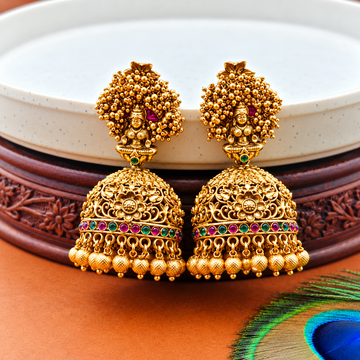 Matt Gold Finish Temple Jhumka